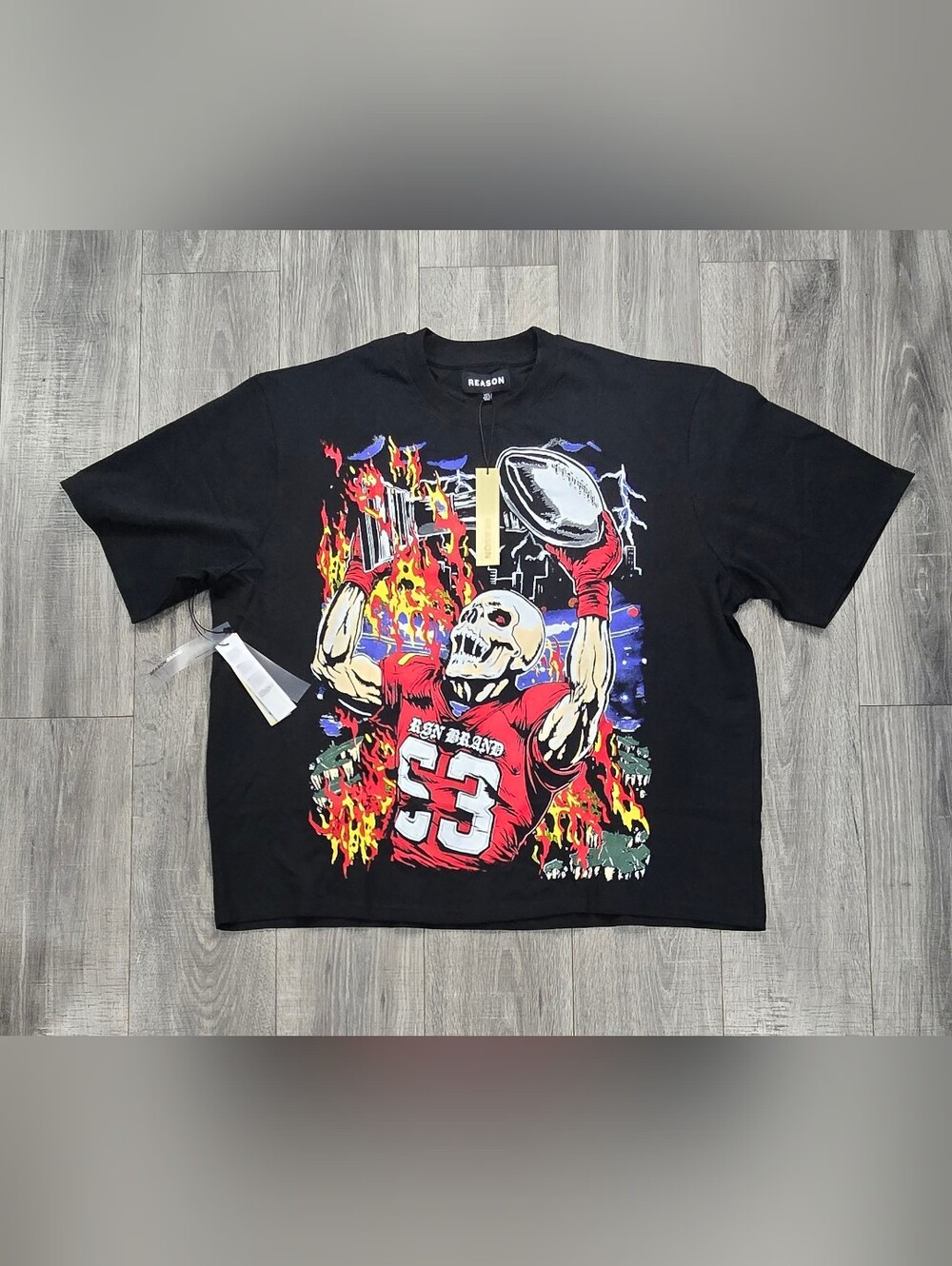 Reason Built For Chaos Skeleton Football Graphic Tee 3XL NWT Gothic Streetwear.